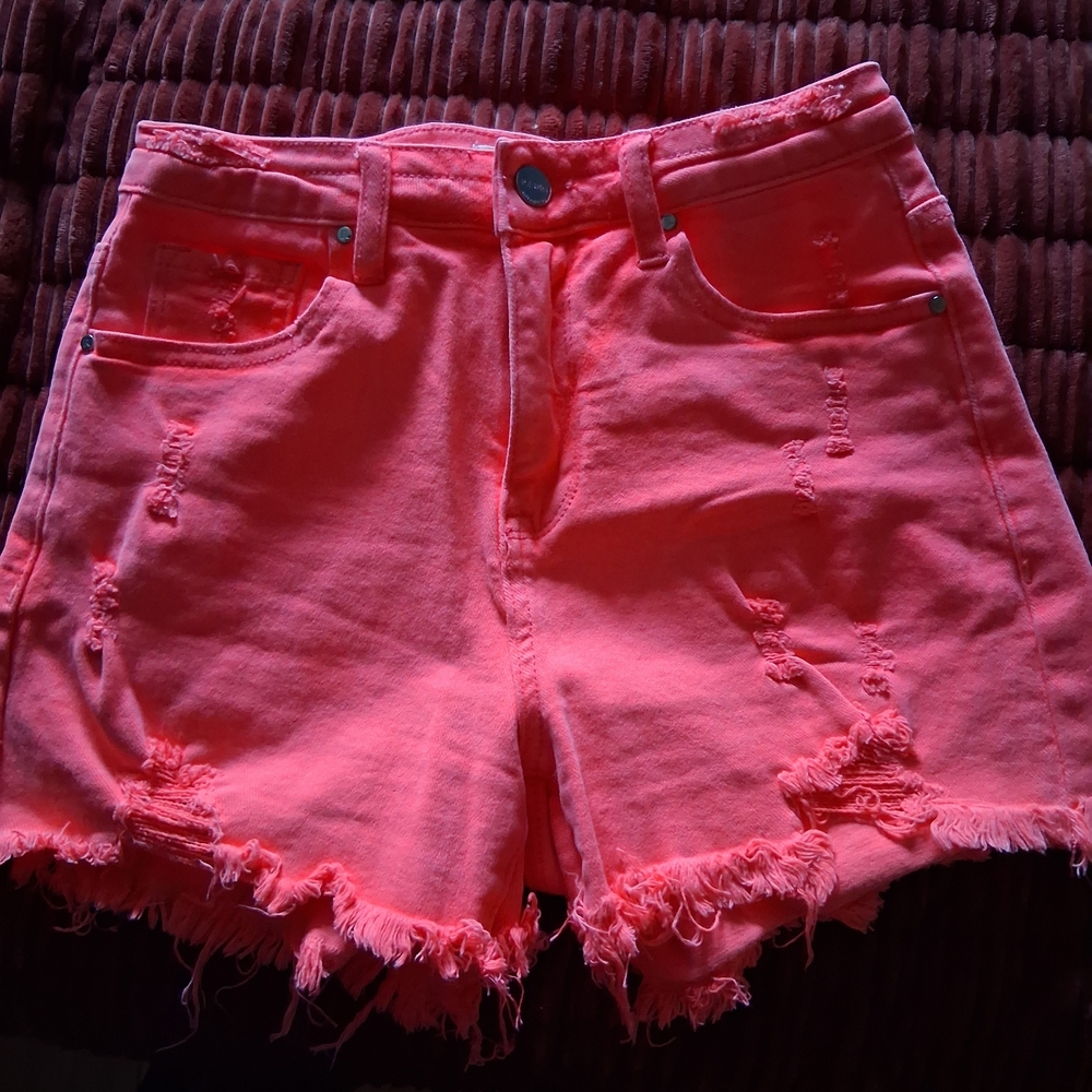 Women's Pink Distressed Denim Shorts